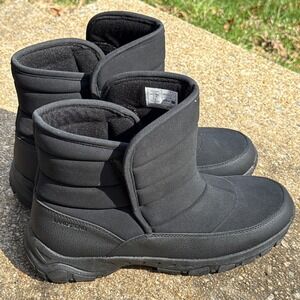 Lands' End Expedition Quilted Slip On Winter Snow Boots Mens 12 M Black Shoes